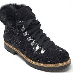 INC Int’l Concepts Macys Pravale Black Bling Hiker Ankle Booties Women's Sz 6.5